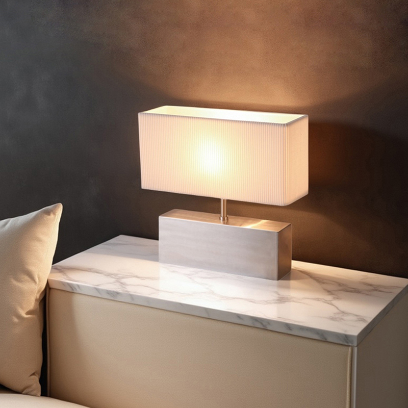 Italian-Style Table Lamp, Square, Light Luxury Design, High-End Hotel Atmosphere, Warm Desk, Stainless Steel Touch Bedroom Bedside Lamp