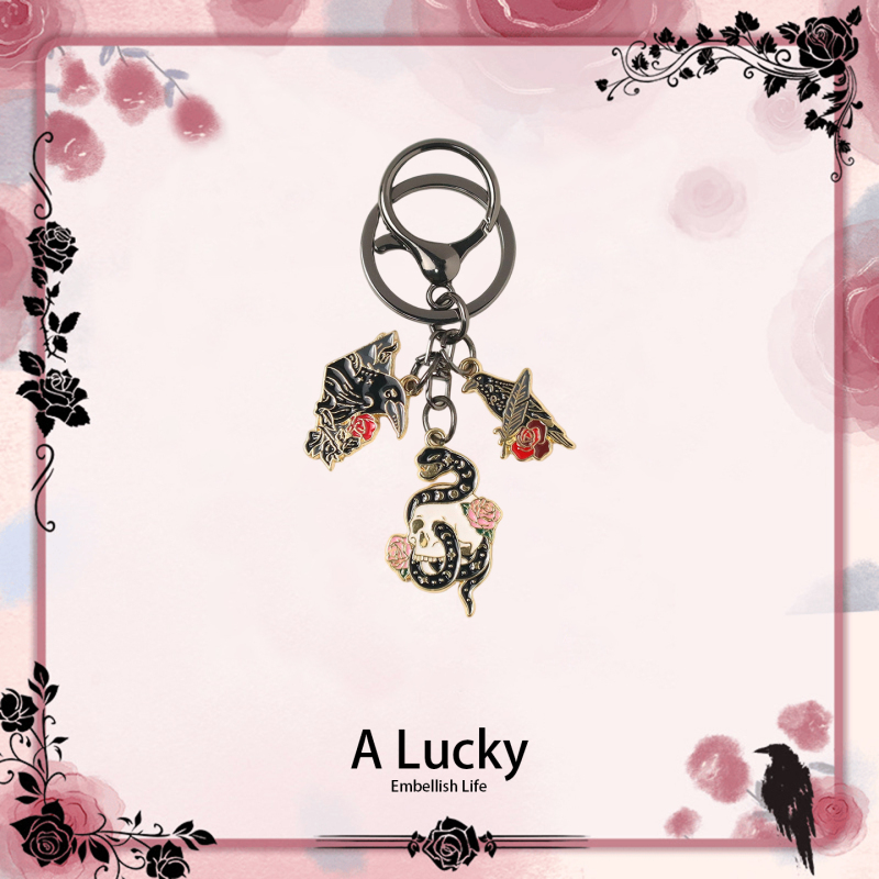 Snake and Crow Metal Keychain Dark Series Car Keychain Cartoon Backpack Pendant Creative Gift Alucky Snake and Crow Metal Keychain Dark Series Car Keychain Cartoon Backpack Pendant Creative Gift Alucky