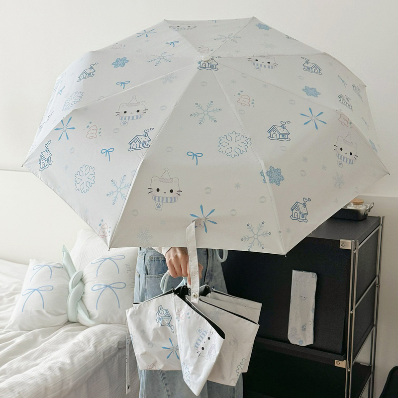 Blue Snowflake Umbrella, Fully Automatic Vinyl Sun Protection and Uv Protection Sun Umbrella, Dual-Use Sunshade Umbrella for Students