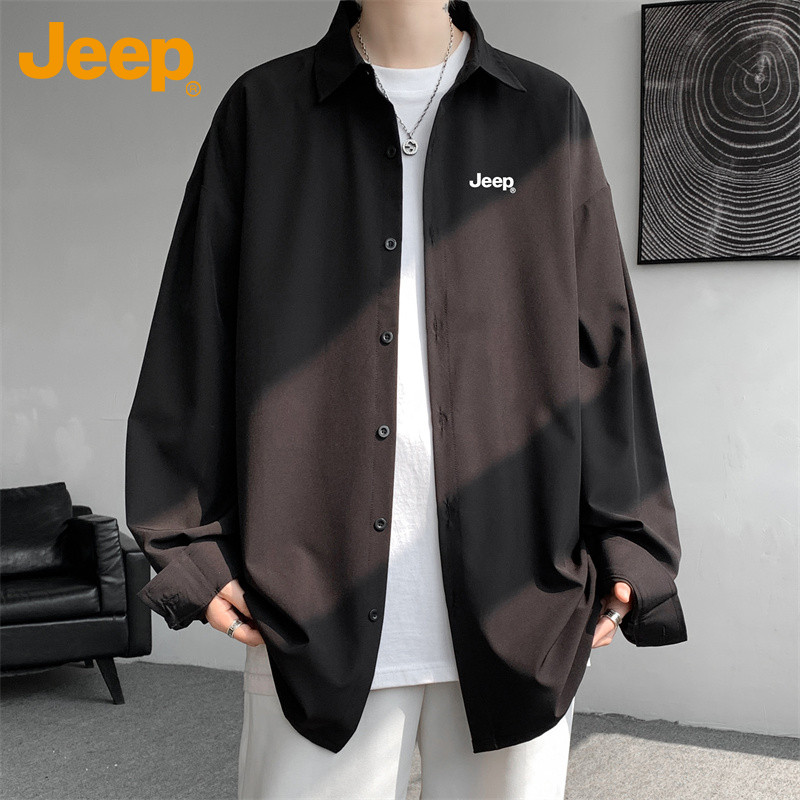 Jeep吉普男士长袖衬衫休闲风宽松衬衣扣子翻领高级感通勤穿搭潮流
