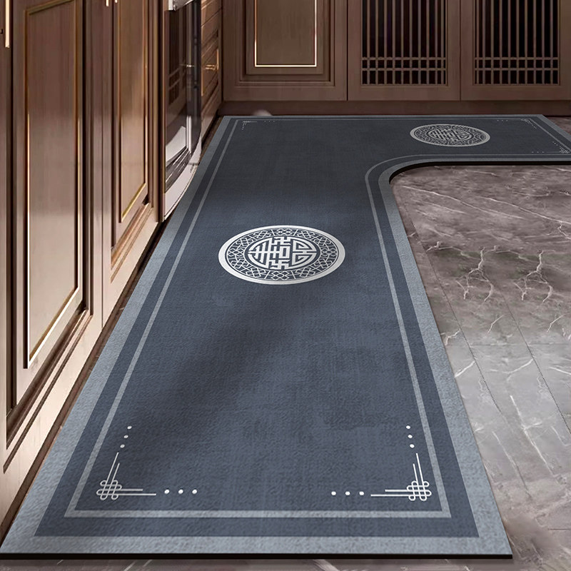 New Chinese style L-shaped kitchen floor mat anti-slip, oil-proof and water-absorbent