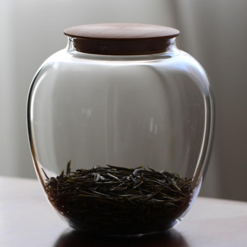 High Face Value Tea Leaf Jar Boutique High-end Glass High-end Coffee Jar Sealed Glass Jars Sealed Jar Wood Lid Round-Taobao