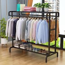 Floor-mounted clothes drying rack double-pole balcony clothes drying rod indoor clothes drying rack household coat rack simple clothes rack storage