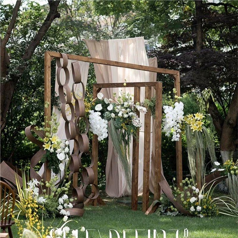 Forest-Style Outdoor Wedding Double-Beam Solid Wood Arch Proposal Flower Stand Opening Ceremony Welcome Background Decoration Wooden Frame Decoration