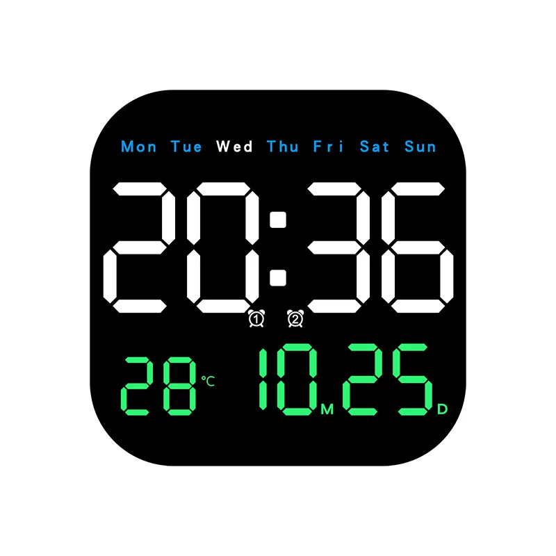 Simplified large -screen digital clock multi -function LED square electronic clock living room hanging clock