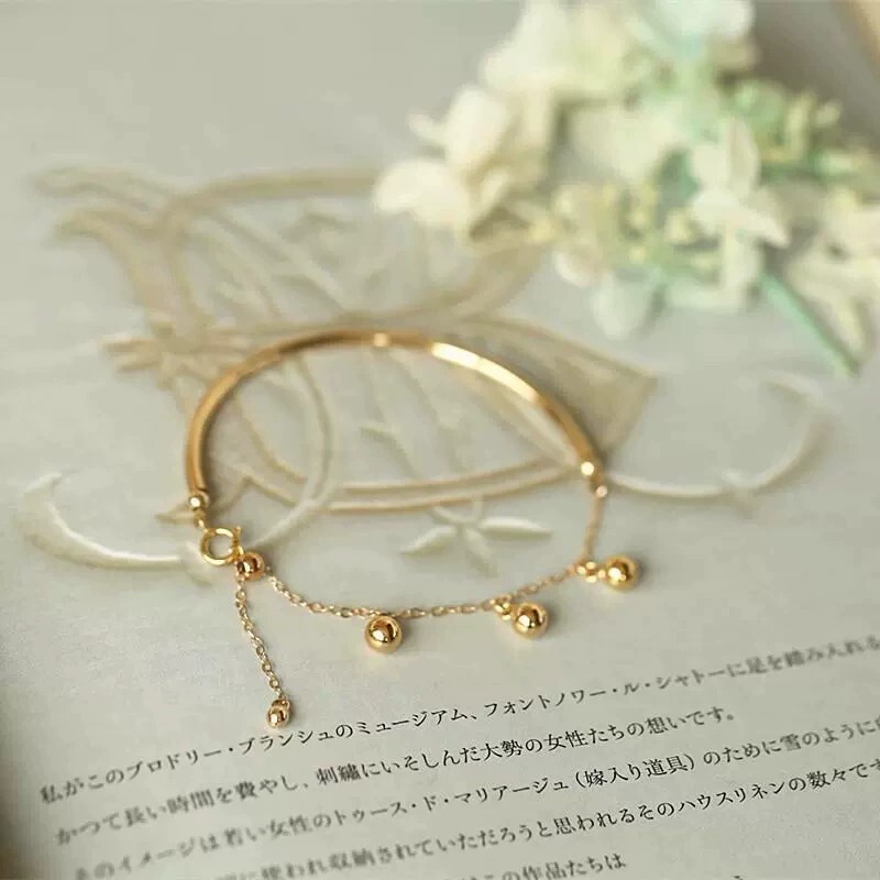 Moonlight Bell American Trendy Three Golden Beads Half Bangle Half Bracelet Original Hand Jewelry Gift Fortune Bead Moonlight Bell American Trendy Three Golden Beads Half Bangle Half Bracelet Original Hand Jewelry Gift Fortune Bead