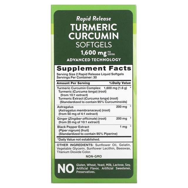 Nature'sTruth, Curcumin + Ginger, Astragalus ແລະ Black Pepper Extract, 800 mg, 60