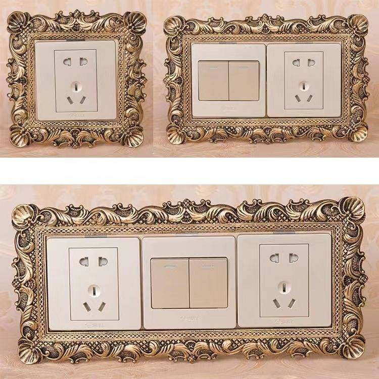 Socket embellished rims American retro resin switch with wall applique protective sleeve Living room Creative extravaganza Double three open inserts-Taobao