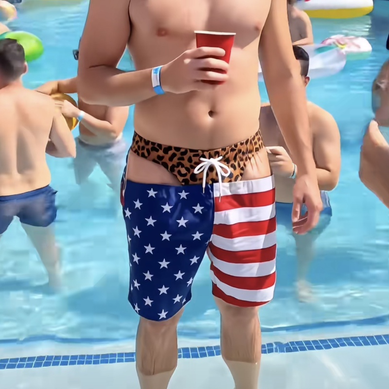 Men's Funny Printed Beach Shorts, Fake Bikini, Men's Thong, Funny Swim Trunks, Beach Party Fake Underwear Men's Funny Printed Beach Shorts, Fake Bikini, Men's Thong, Funny Swim Trunks, Beach Party Fake Underwear