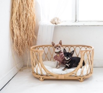 Japanese ins natural rattan dog and cat pet bed Teddy kennel princess bed summer removable and washable cage