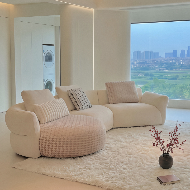 Italian Minimalist Cream-Colored Cloud-Shaped Fabric Sofa 2026 New Model for Small Living Rooms Modular Corner Combination Italian Minimalist Cream-Colored Cloud-Shaped Fabric Sofa 2026 New Model for Small Living Rooms Modular Corner Combination