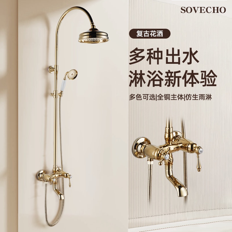 French-Style Retro Showerhead, Household Single-Handle Shower Faucet, Bathroom Showerhead, Large Spray Head, Hot and Cold Shower Set