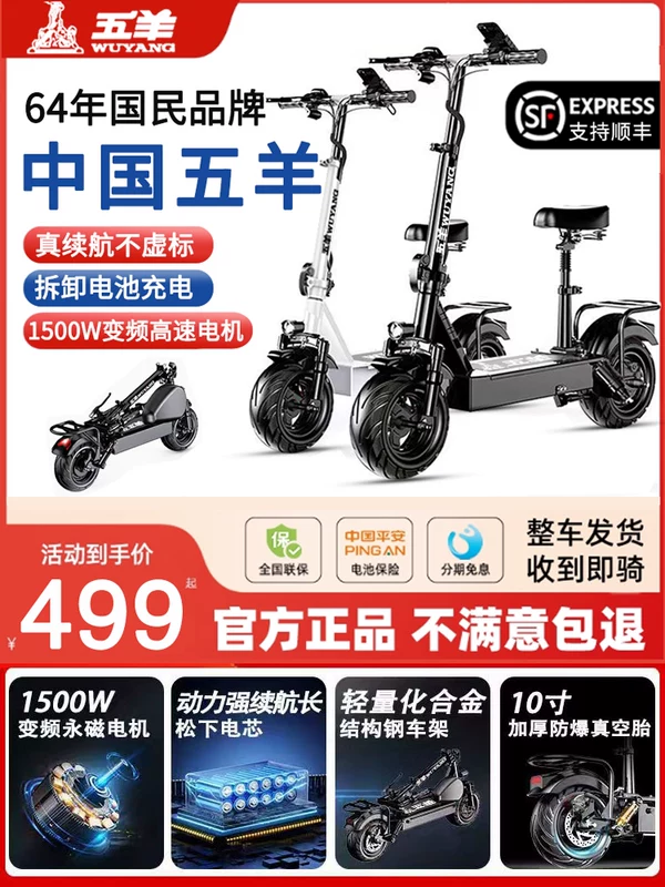 Electric scooter folding, 48V, 800W or 1500W motor, removable battery and long-range options