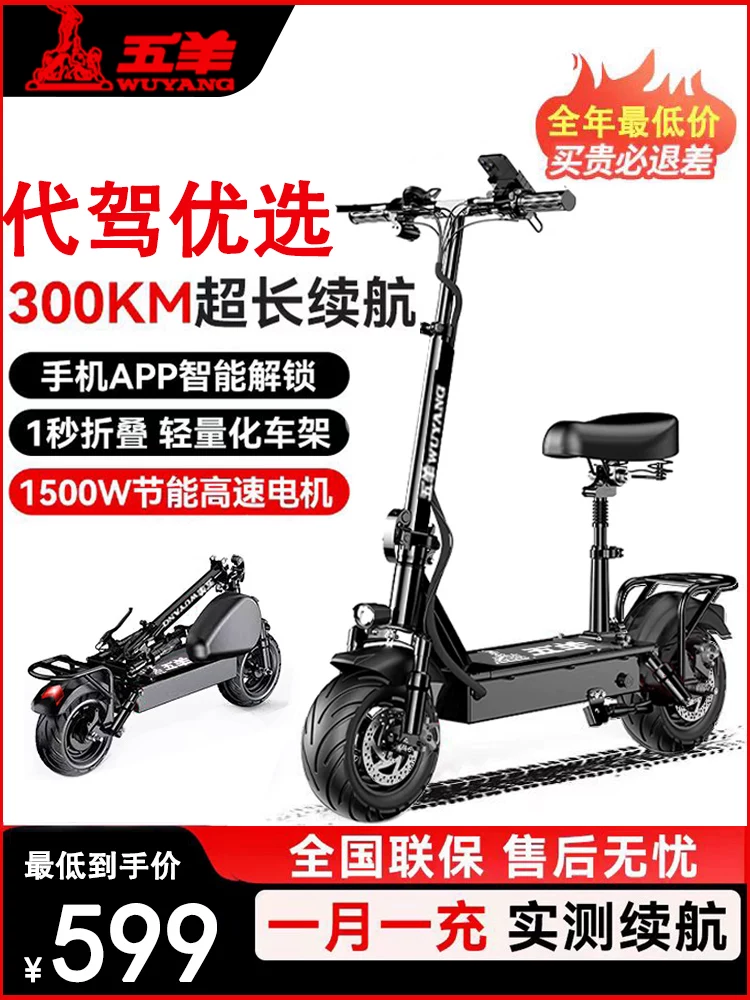 Electric scooter folding, 48V, 800W or 1500W motor, removable battery and long-range options