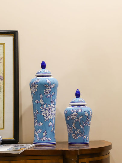 新中式青花瓷花瓶陶瓷摆件装饰品玄关家居电视柜花器装饰储物罐