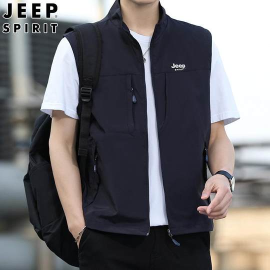 Jeep Spring and Autumn Thin Vest Men's Sports Casual Vest Outdoor Multi-Pocket Vest Jacket Men's Clothing