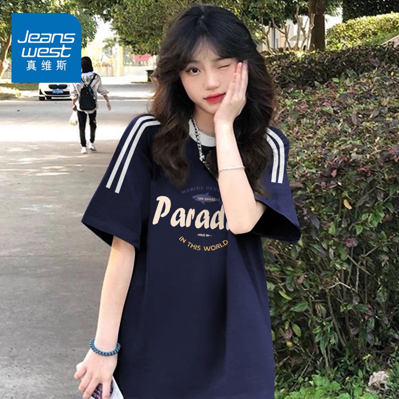 Jeanswest Short-Sleeved T-Shirt for Women 2025 New Loose Top Summer Pure Cotton Half-Sleeve Design Top T-Shirt