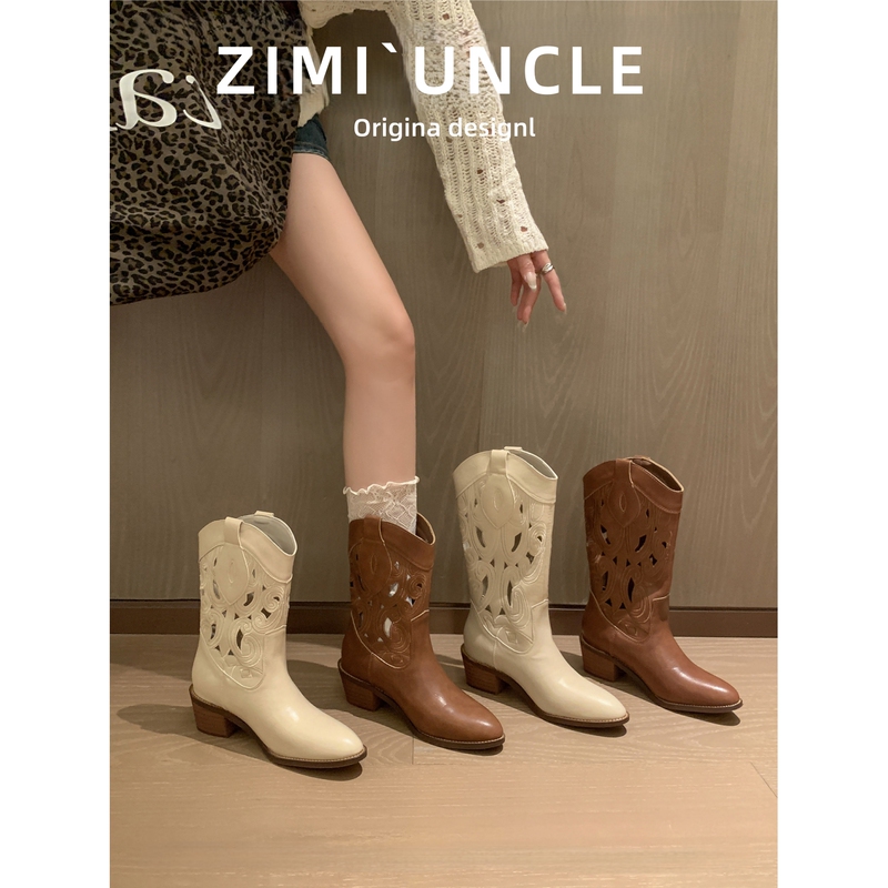 Vintage Hollow-Out Western Cowboy Boots for Women 2026 Summer New Style Chunky Heel Embroidered Melard Wasteland Style Riding Boots Vintage Hollow-Out Western Cowboy Boots for Women 2026 Summer New Style Chunky Heel Embroidered Melard Wasteland Style Riding Boots