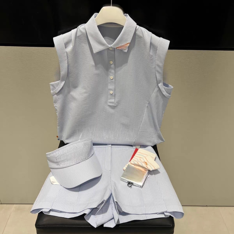 Lapel Collar Sleeveless Golf Clothing Women's Set Stylish Korean Style Versatile Sports Casual Golf Baseball Uniform Shorts Lapel Collar Sleeveless Golf Clothing Women's Set Stylish Korean Style Versatile Sports Casual Golf Baseball Uniform Shorts
