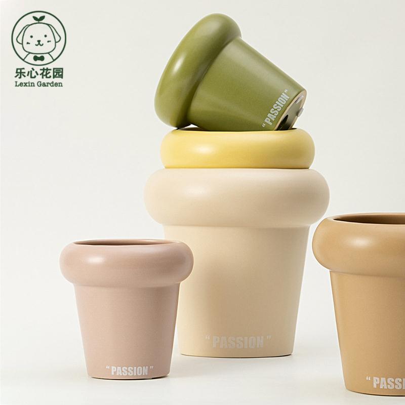 Wide Sides New Morandi Cream Ins Wind Nordic Ceramic Flowerpots Modern Breathable Multi-Meat Butterfly Lantrepot-Taobao