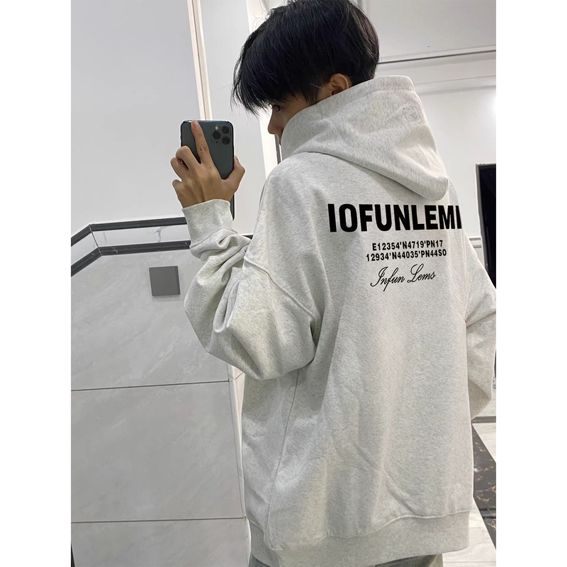 American High Street Fashion Brand Gray Hooded Sweatshirt for Men, Autumn and Winter 2026 New Heavy Cotton Fleece-Lined Youth Jacket