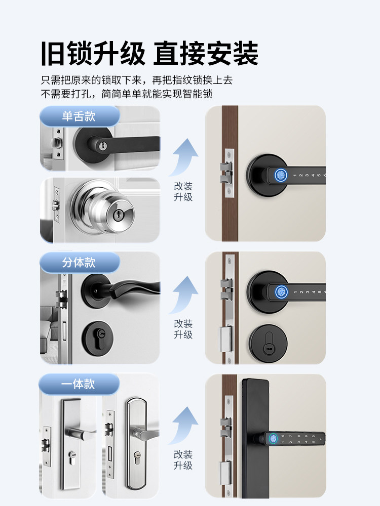 Indoor Wooden Door Fingerprint Lock Office Password Door Lock Home Bedroom Room Door Handle Split Smart Electronic Lock