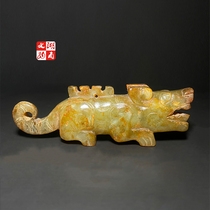 Ming Dynasty style Hetian jade auspicious animal handle piece ancient jade antique old-fashioned antique jade collection