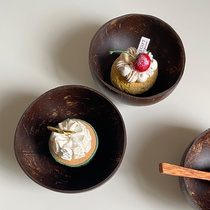Natural Vietnamese Old Coconut Shell Bowl Dishes Dessert Sugar Water Light Luxury Suite Superior Shooting Prop