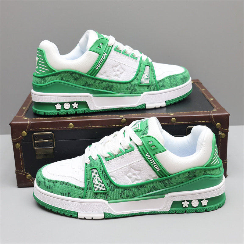 Lv Y Logo Chunky Shoes for Men, Autumn Denim Leather and Fabric Patchwork with Printed Design, Thick-Soled Casual Shoes