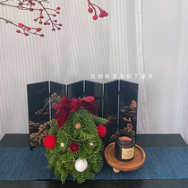 Mini green desktop Christmas tree new handmade PE Christmas decoration wool felt ball hanging red bow