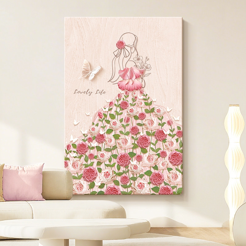 Cream-Colored Living Room Decorative Painting with Abstract Figures, High-End Sofa Background Wall Hanging Painting, Textured Rose Entrance Wall Art