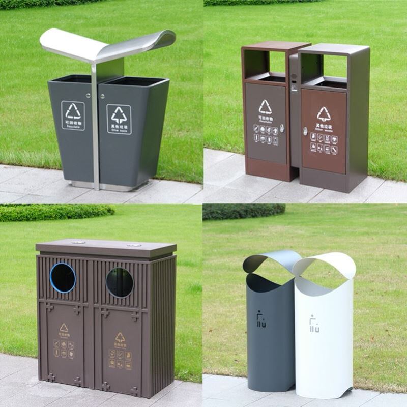 Outdoor Classified Trash Bins at the Courtyard Elevator Entrance, Galvanized Trash Cans for Outdoor Streets, Scenic Areas, and Residential Properties