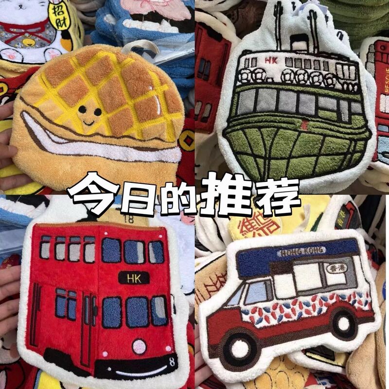 Hong Kong Style Hand Towel, Cute Cartoon Car Design, Thick Coral Fleece, Soft Absorbent Kitchen Towel, Small Handkerchief