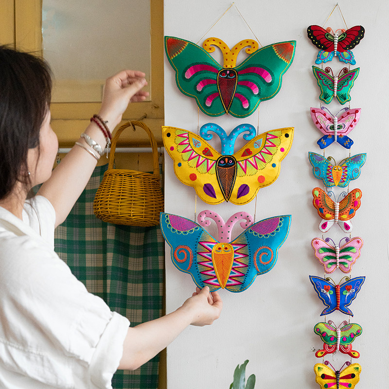 Hand-made embroidered pendants butterfly home hanging string decoration