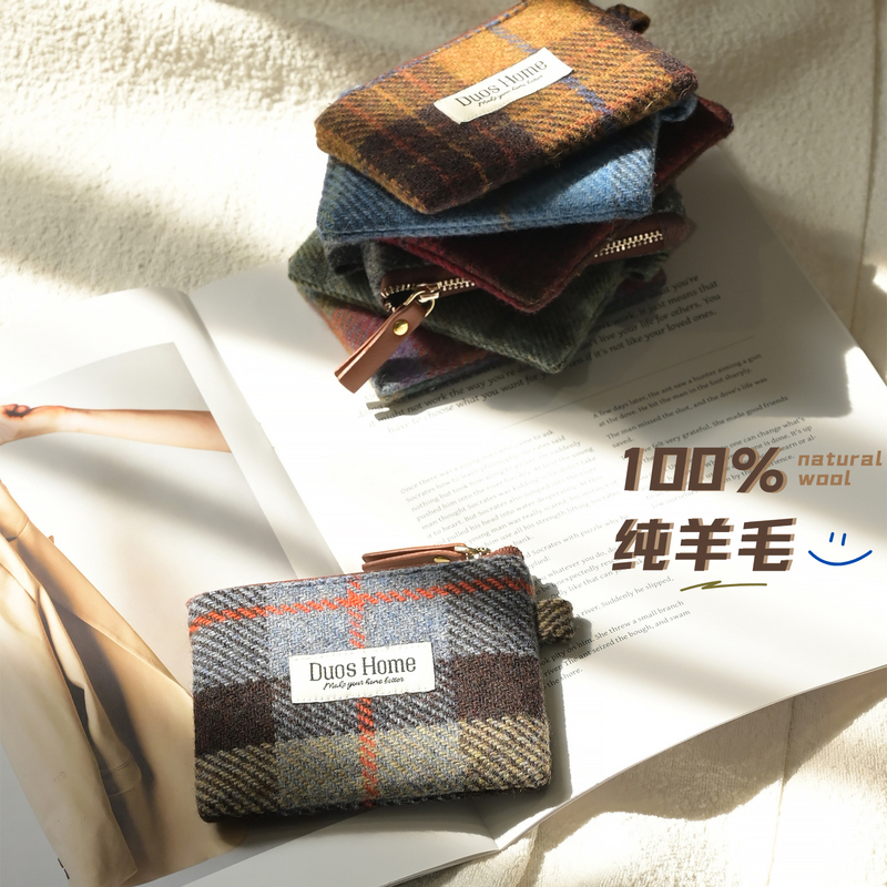 Card Holder for Women and Men 2025 New High-End Retro Plaid Fabric Card Case Simple Coin Purse Document Storage Bag