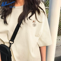 [100% чистый хлопок, одинаковый стиль для мужчин и женщин, повседневный и универсальный] Светло-бежевый (логотип на груди с цветком в кармане)