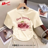 回力 Летняя футболка с коротким рукавом, короткий корсет, на шнурках, для средней школы