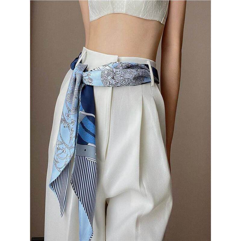 Women's Decorative Silk Scarf Belt for Jeans, Summer Pants, Versatile Faux Silk Belt