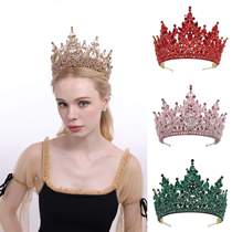 Cross-border spot autumn temperament red bride large crown headdress European and American oversized alloy electroplating wedding crown hair accessories