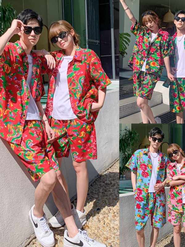 Northeastern Large Floral Print Shirt Short-Sleeved Clothing Korean Style Original National Trend Fashion Chinese Style Retro Unisex Summer Funny