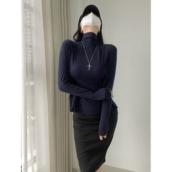 2025 Spring New Style Elegant High-Neck Sleeveless Vest Long-Sleeve Solid Color Cardigan Two-Piece Set T-Shirt Top Trendy