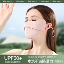 Eye protection sun protection mask for women and men in summer breathable anti-UV ear-mounted ice silk sunshade mask