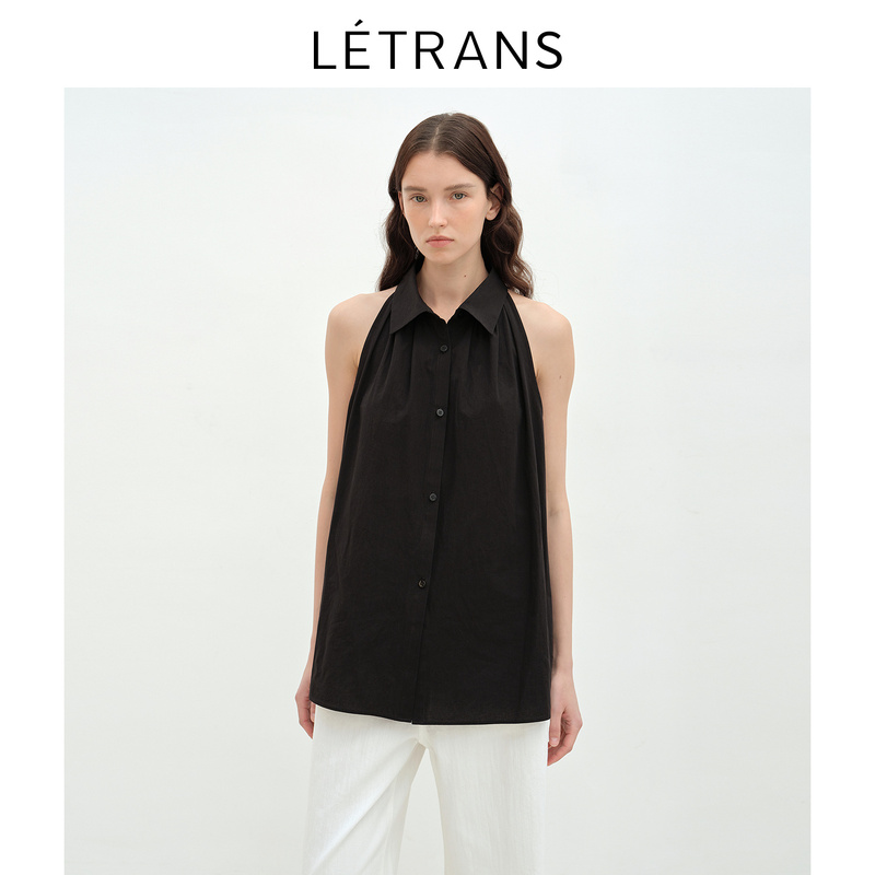 Yuanyi Letrans Polish Island Imported Pure Cotton Stand Collar Sleeveless Stripesd Shirt Elegant Top Women's New Style