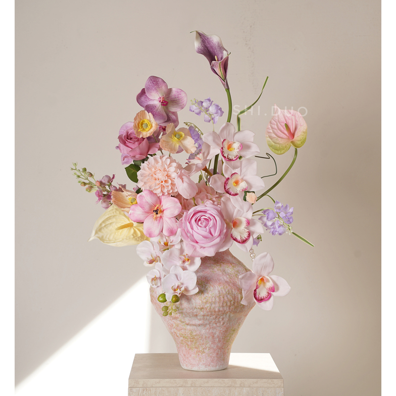 Shiduo Original Hand-Feel Moisturizing Artificial Flower Bouquet, High-End Pink and Purple Combination, Living Room Entrance Decoration Ornaments