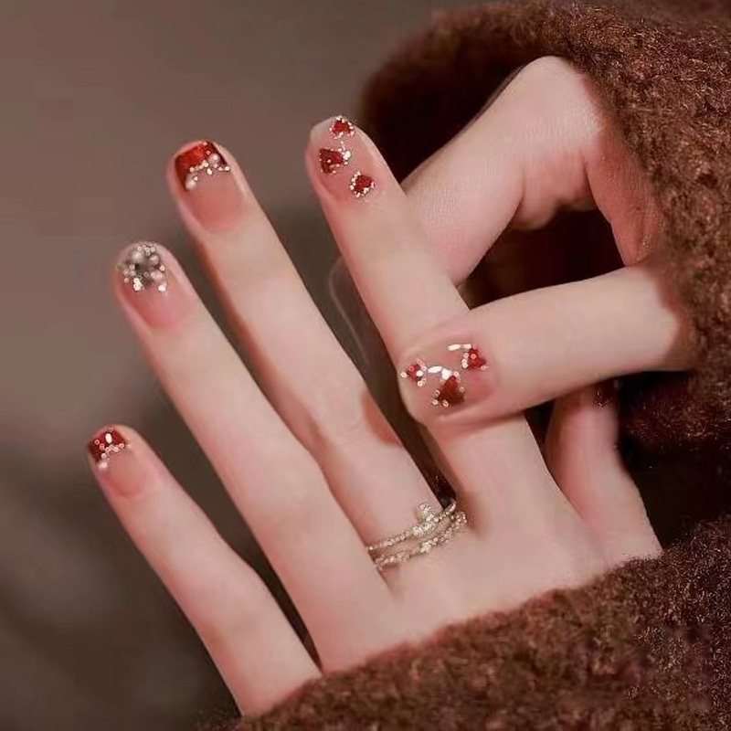 2026 New Handmade Wearable Nails, High-End, Dazzling, Brightening, Short Style, Retro New Year Nails, Chinese Style 2026 New Handmade Wearable Nails, High-End, Dazzling, Brightening, Short Style, Retro New Year Nails, Chinese Style