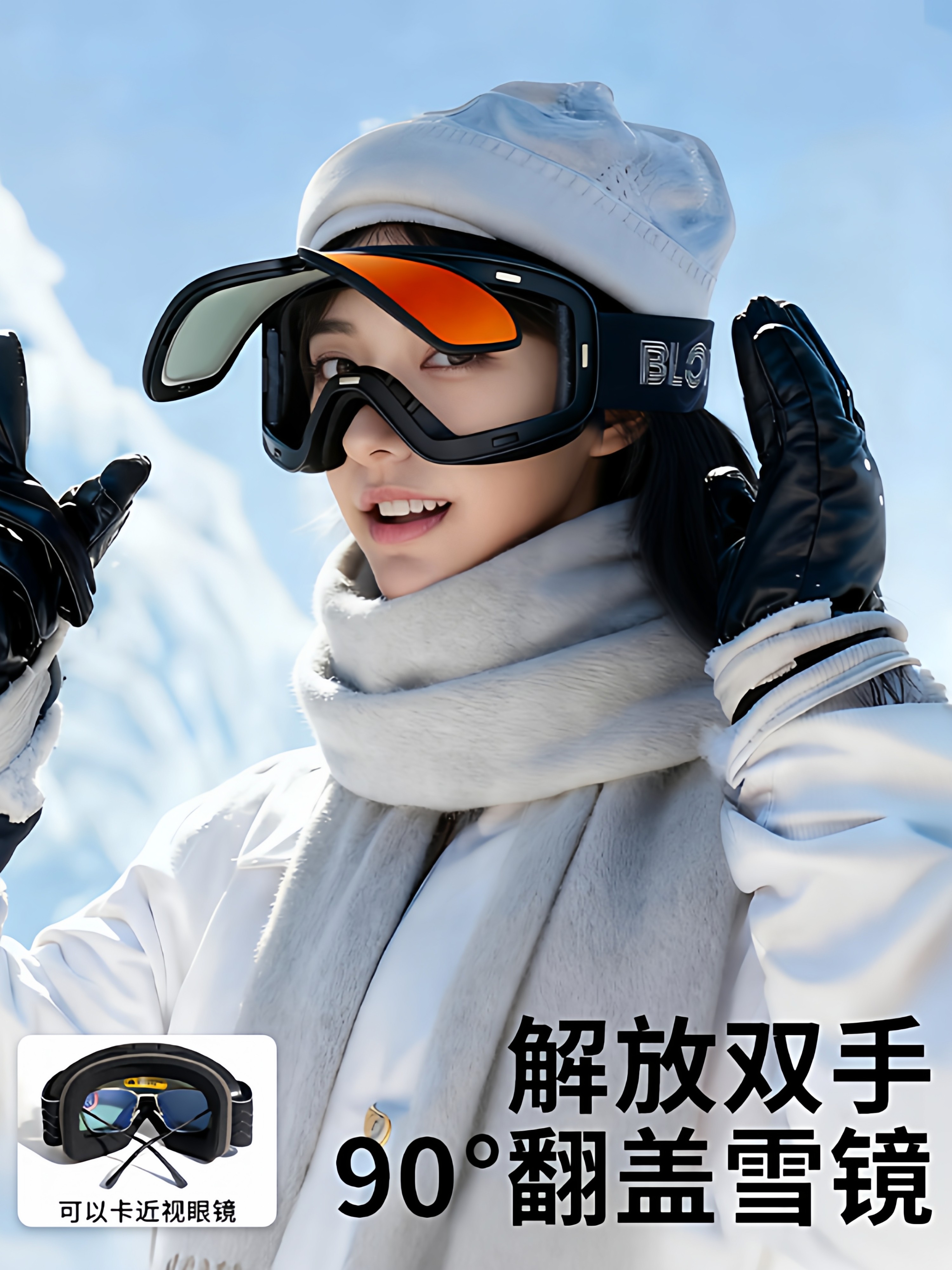 Magnetic Flip-Up Ski Goggles, Women's Cylindrical Glasses, Breathable, High-Definition, Anti-Fog, Men's Clip-On Myopia Ski Glasses