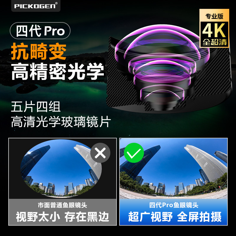 Pickogen Mobile Phone Fisheye Lens 8mm Full-Frame High-Definition Full-Screen Large Scene Professional Landscape Architecture Creative Shooting External Camera Suitable for Apple 16 Pro Max Huawei Mate 70
