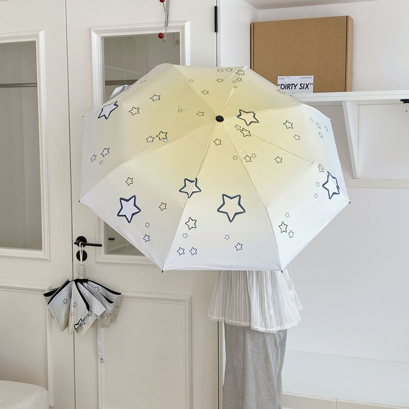 Gradient Star Umbrella Folding 70% off Eight-Rib Sun Umbrella Dual-Use for Sun and Rain with Black Coating for Uv Protection