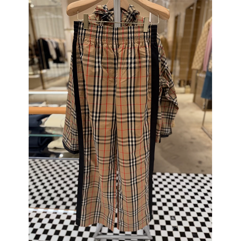 Burberry Wide-Leg Straight Striped Pants Retro Classic Plaid Casual Pants for Women Burberry Wide-Leg Straight Striped Pants Retro Classic Plaid Casual Pants for Women