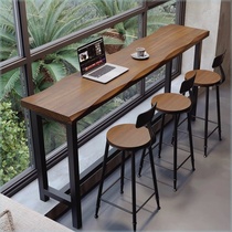 Bar table for home simple iron art solid wood bar table casual home long table by window coffee commercial high-legged